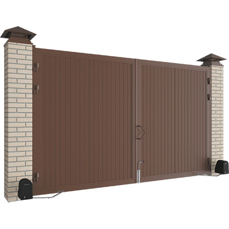 Распашные ворота стандартных размеров в алюминиевой раме с заполнением сэндвич-панелями SWS