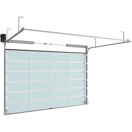 Промышленные секционные ворота из алюминиевых панорамных панелей с торсионным механизмом ISD02